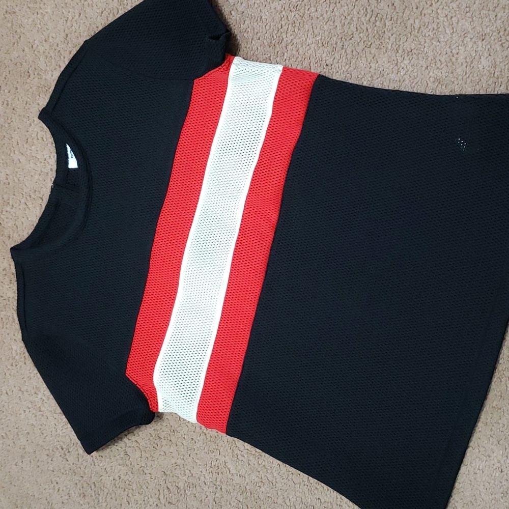 Reebok x Melody Ehsani Classic Black Red White Striped Mesh Top Shirt L Large
